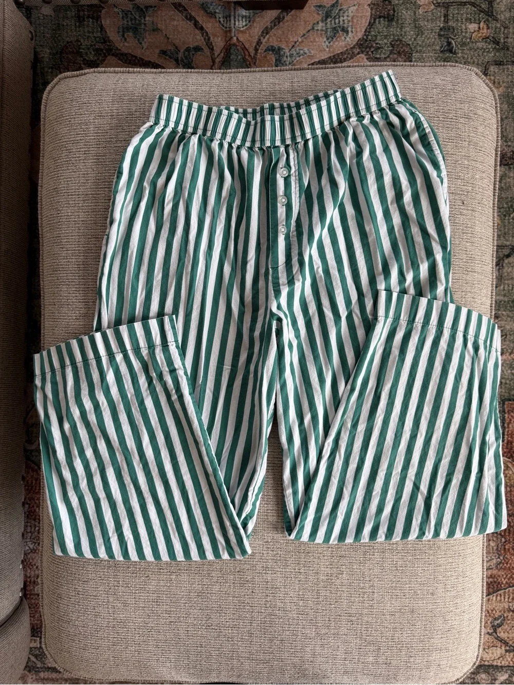 Brayson Green & White Striped Pajama Lounge Pants Size Medium